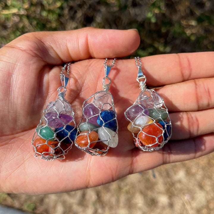 Reikistal 7 Charka Tumbled Silver Necklace