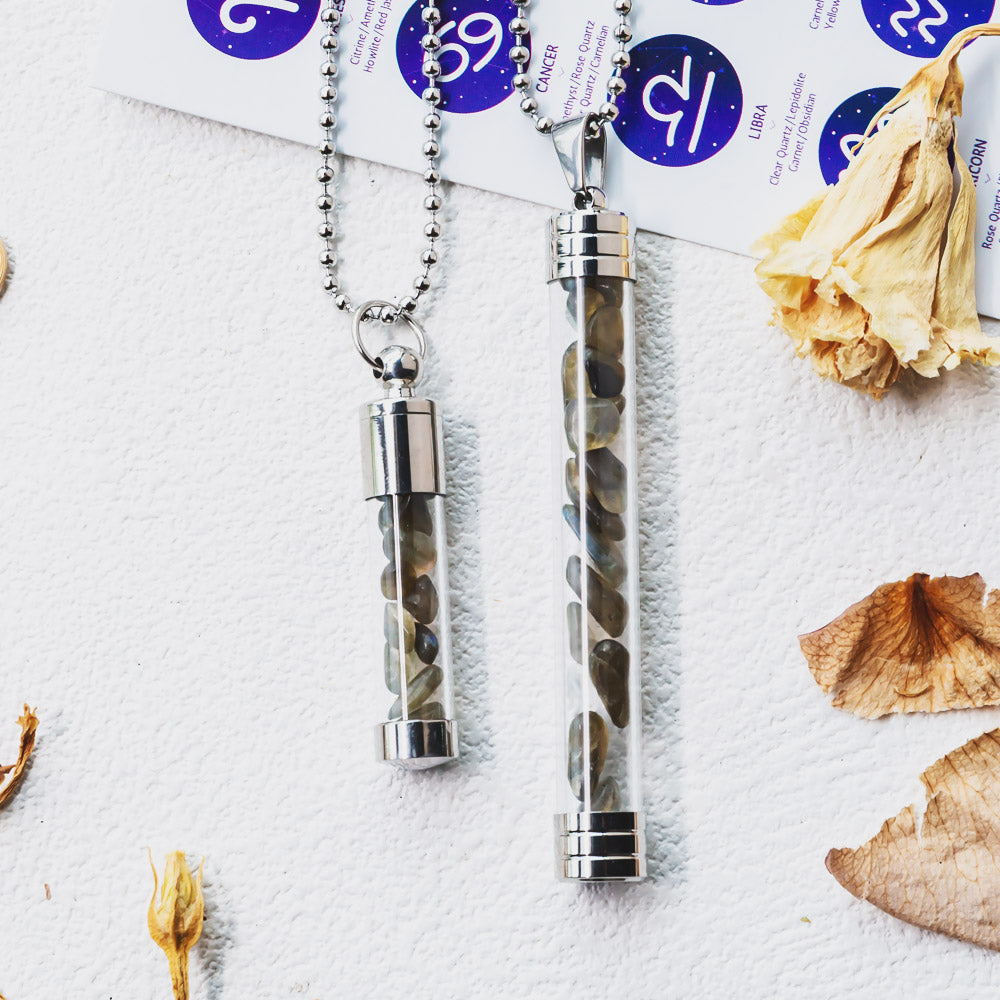 【Zodiac】Natural Crystal Chips Wishing Bottle Necklace