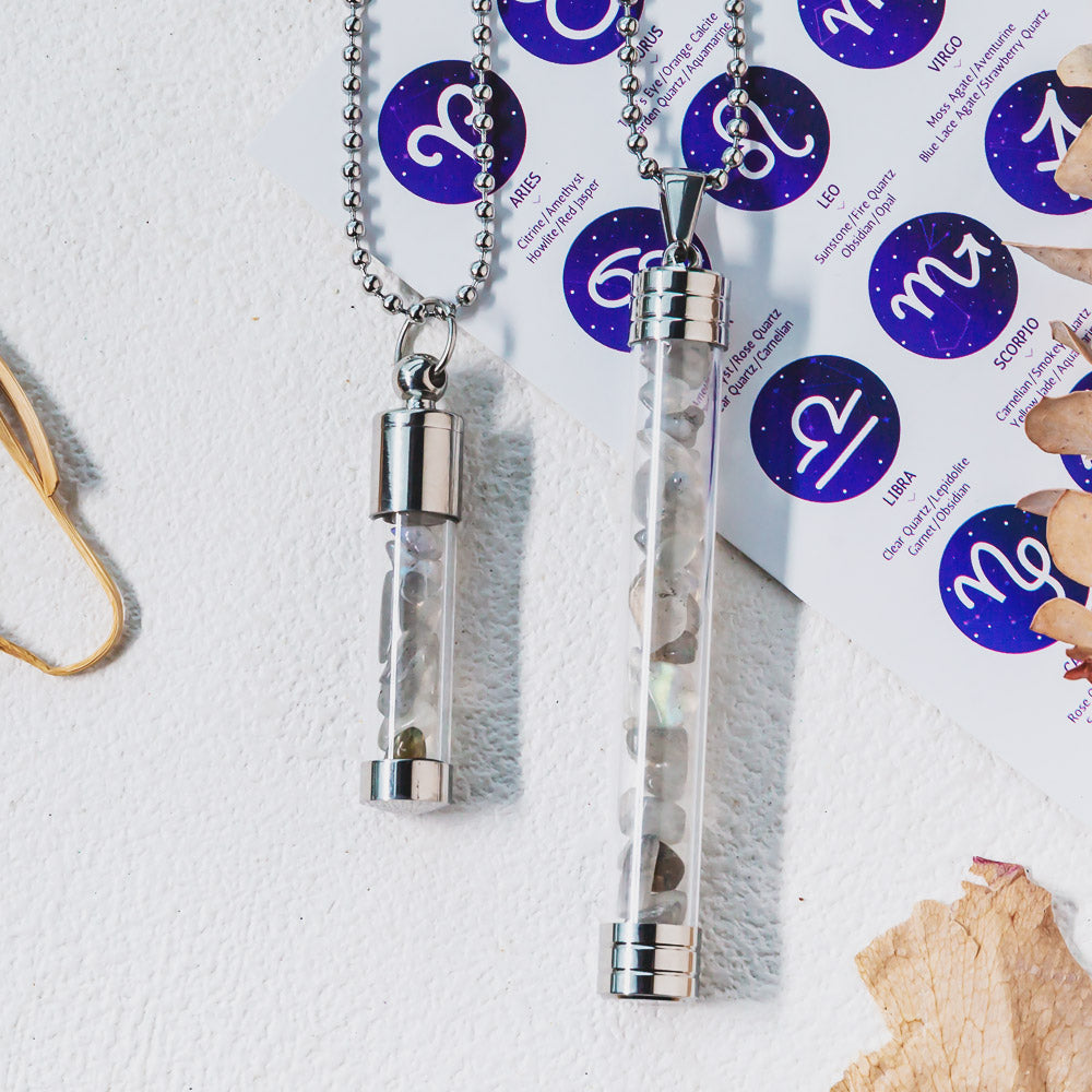 【Zodiac】Natural Crystal Chips Wishing Bottle Necklace