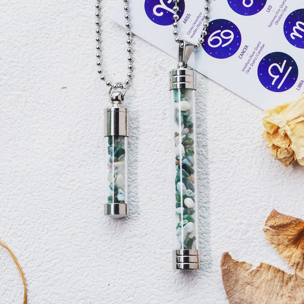 【Zodiac】Natural Crystal Chips Wishing Bottle Necklace