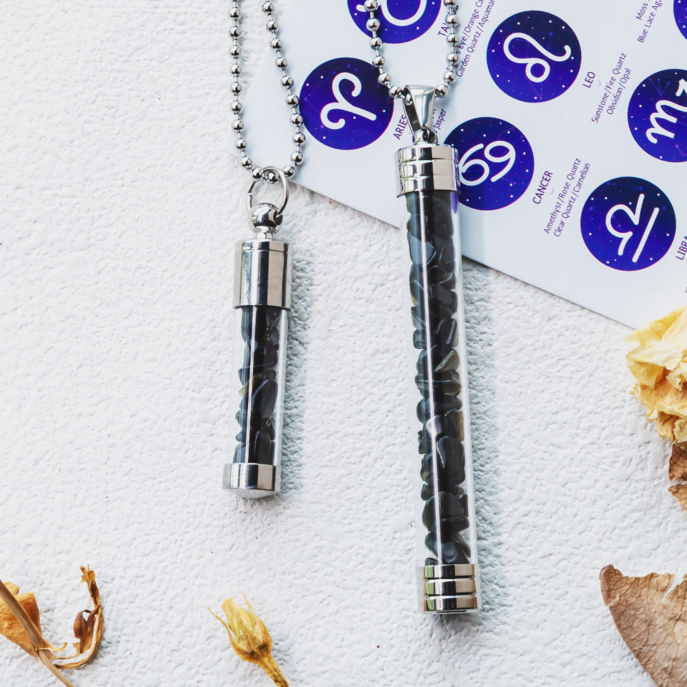 【Zodiac】Natural Crystal Chips Wishing Bottle Necklace