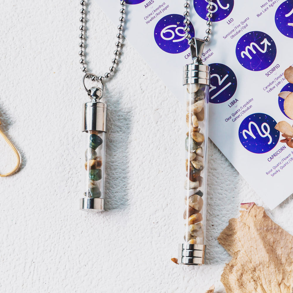 【Zodiac】Natural Crystal Chips Wishing Bottle Necklace