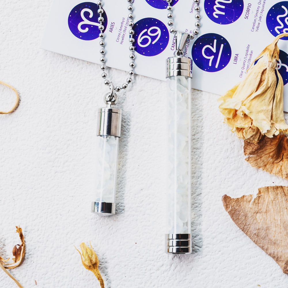 【Zodiac】Natural Crystal Chips Wishing Bottle Necklace