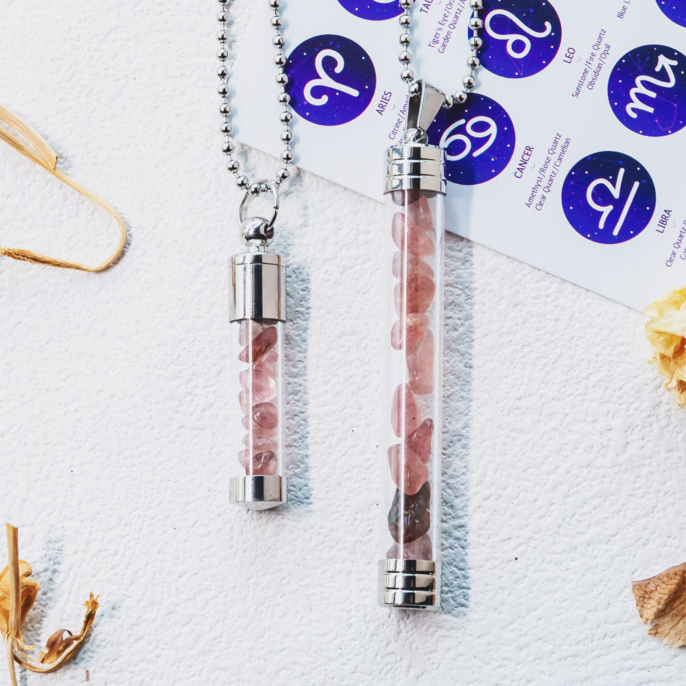 【Zodiac】Natural Crystal Chips Wishing Bottle Necklace