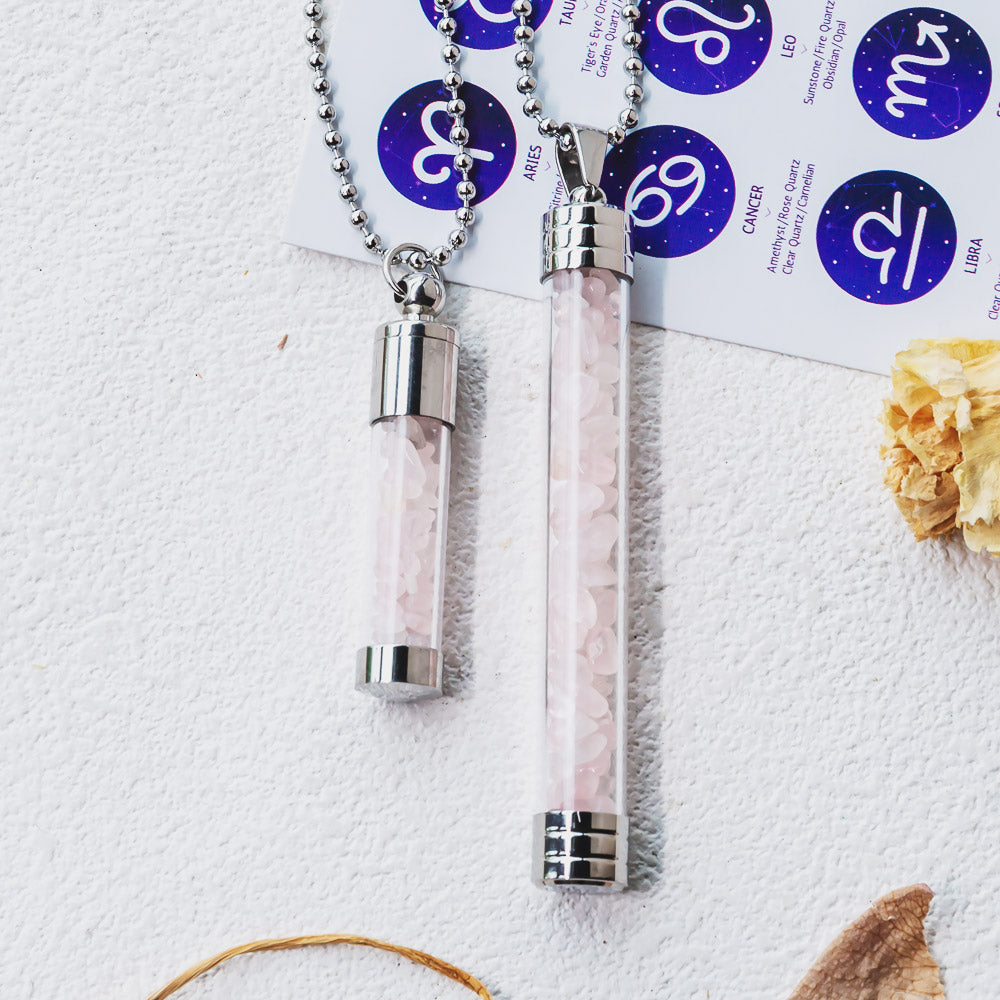 【Zodiac】Natural Crystal Chips Wishing Bottle Necklace