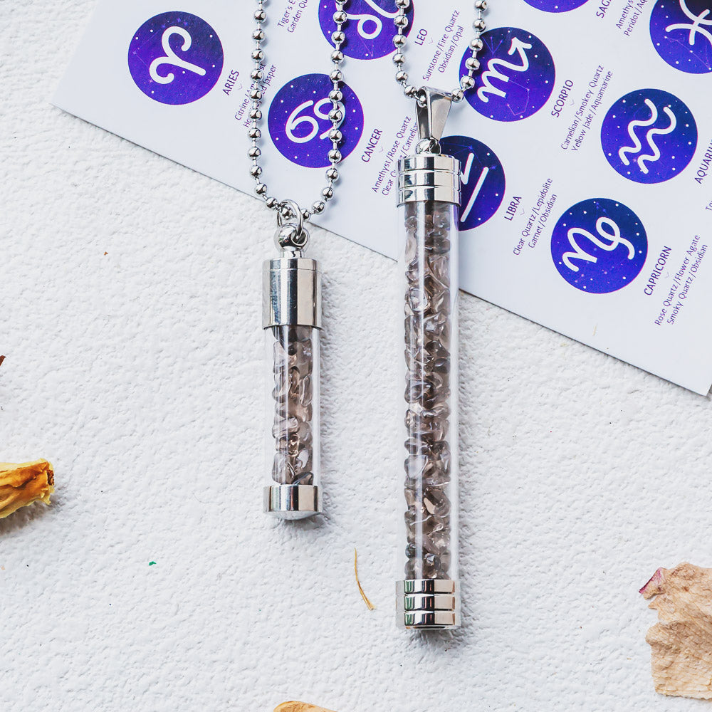 【Zodiac】Natural Crystal Chips Wishing Bottle Necklace