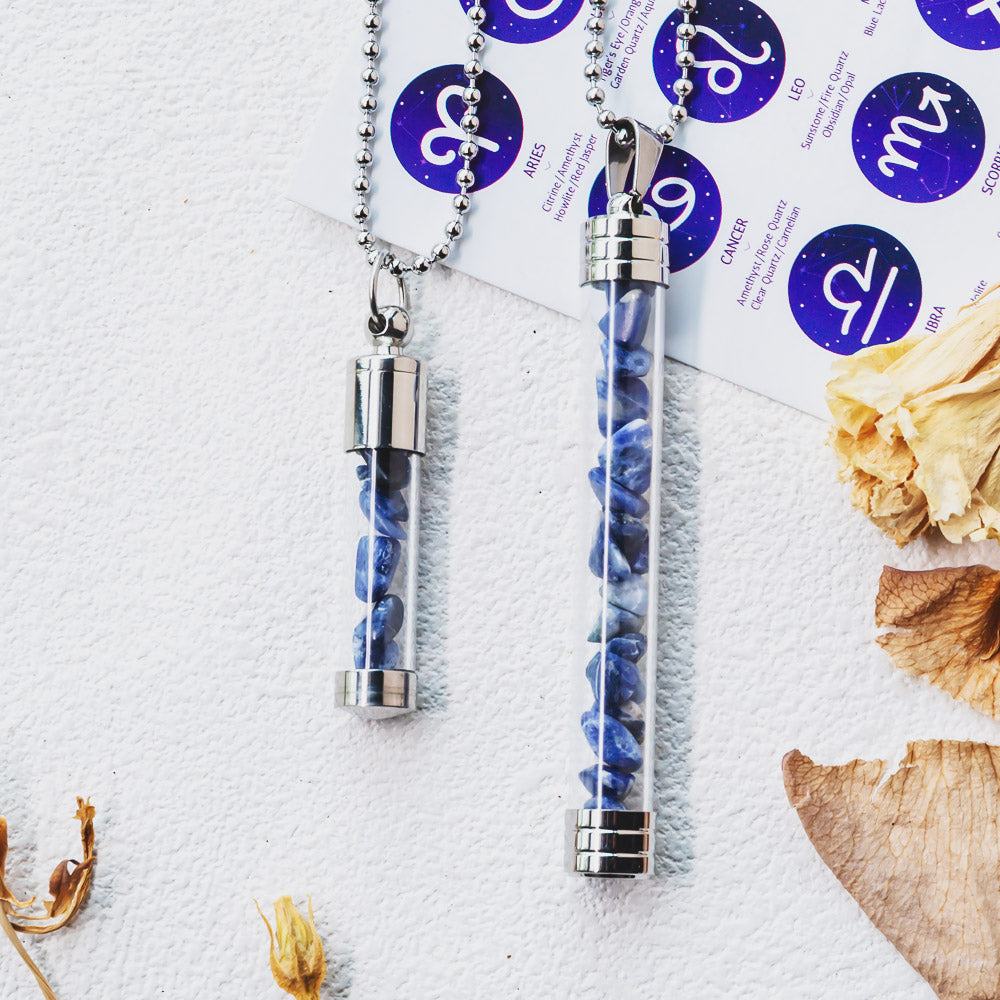 【Zodiac】Natural Crystal Chips Wishing Bottle Necklace