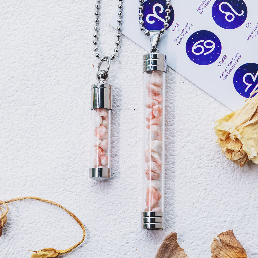 【Zodiac】Natural Crystal Chips Wishing Bottle Necklace