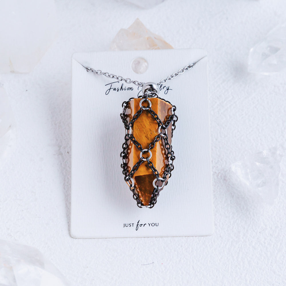 【Black O Mesh】Natural Crystal Adjustable Necklace【Point/Tumbled】