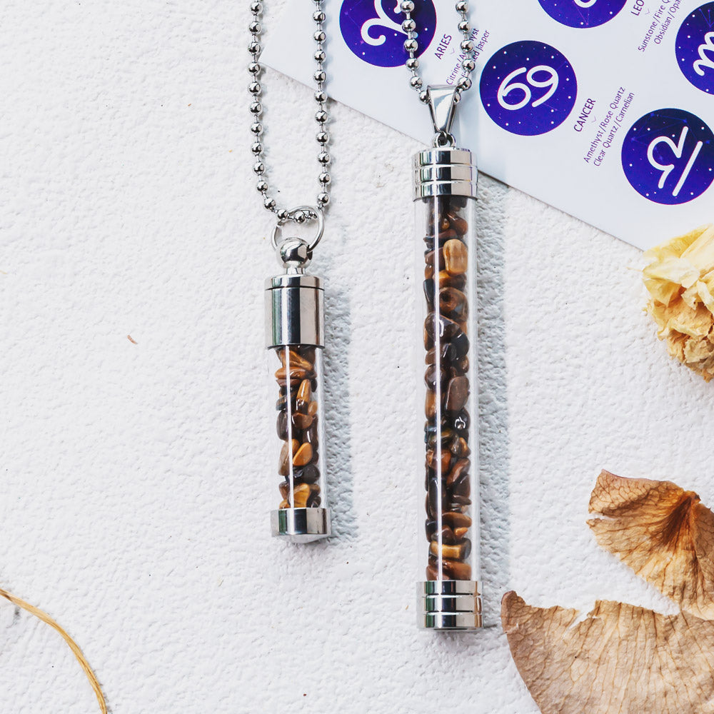 【Zodiac】Natural Crystal Chips Wishing Bottle Necklace