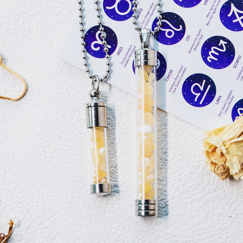 【Zodiac】Natural Crystal Chips Wishing Bottle Necklace