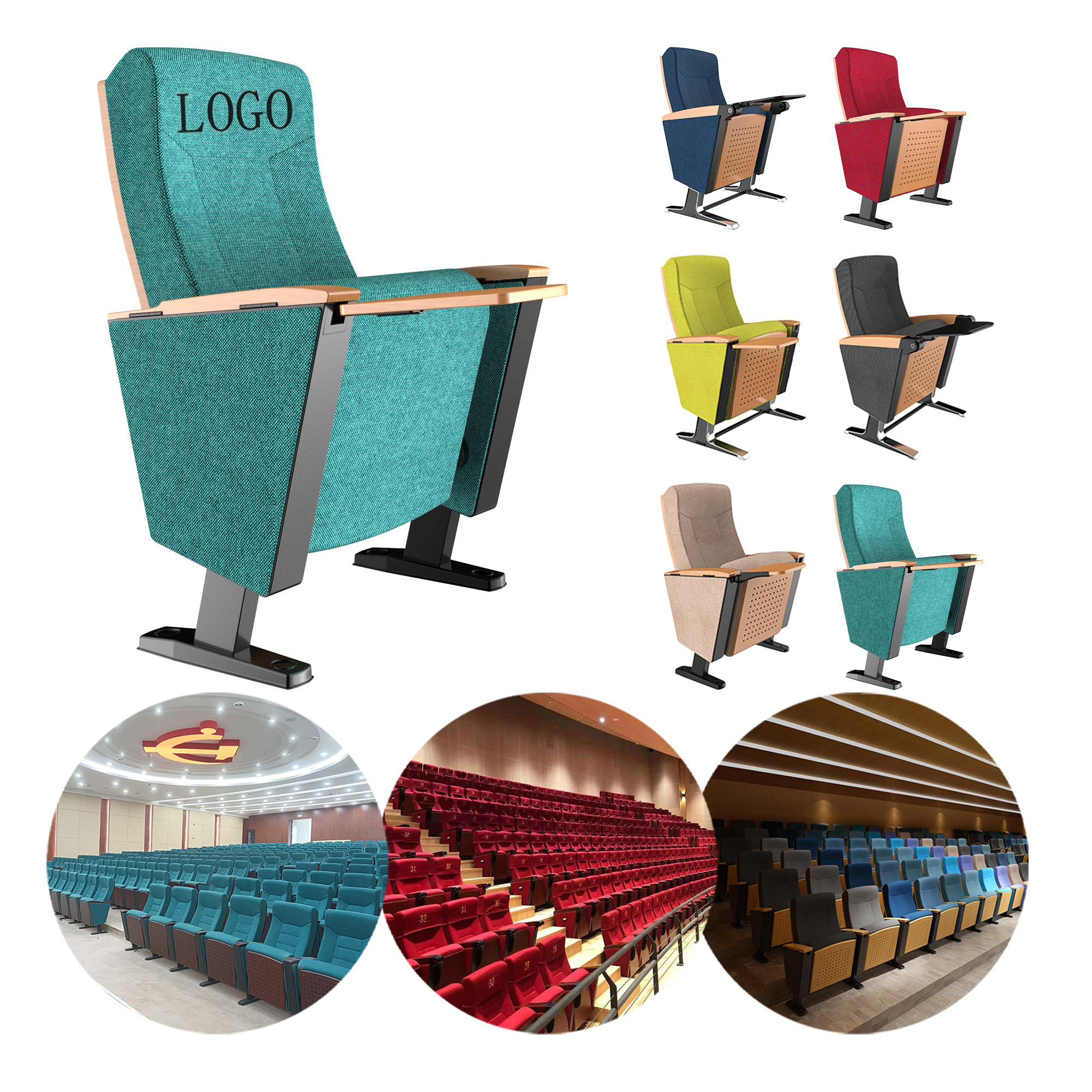 Auditorium chair with writing board