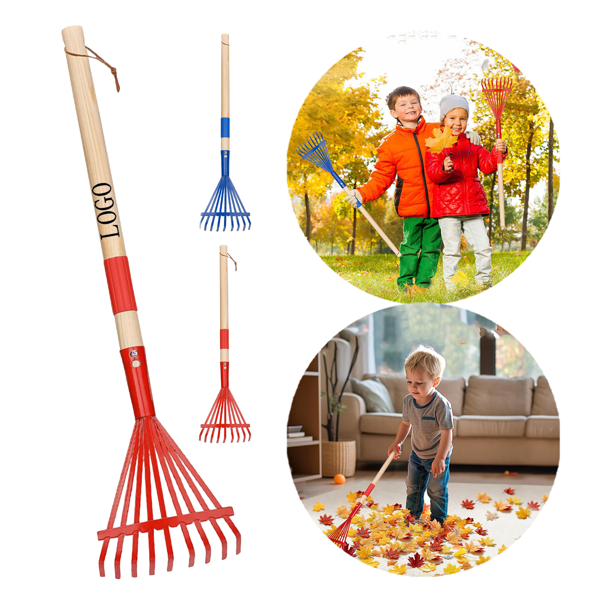 Children's wooden handle lawn rake