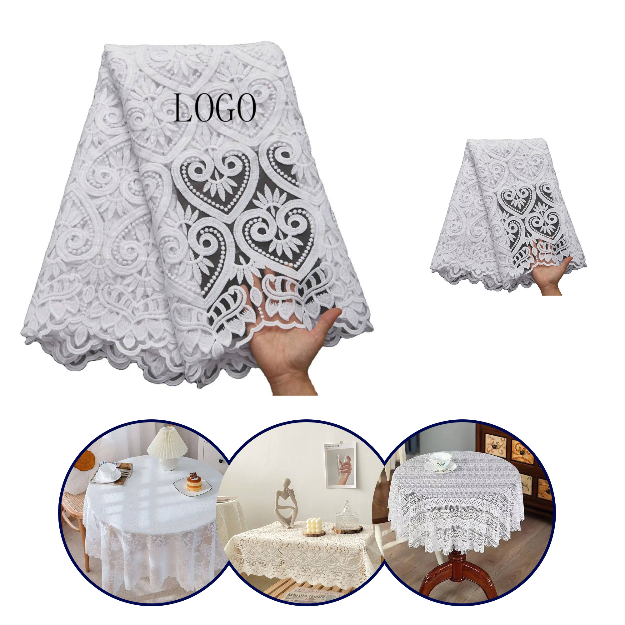 White Vintage Lace Round Tablecloth