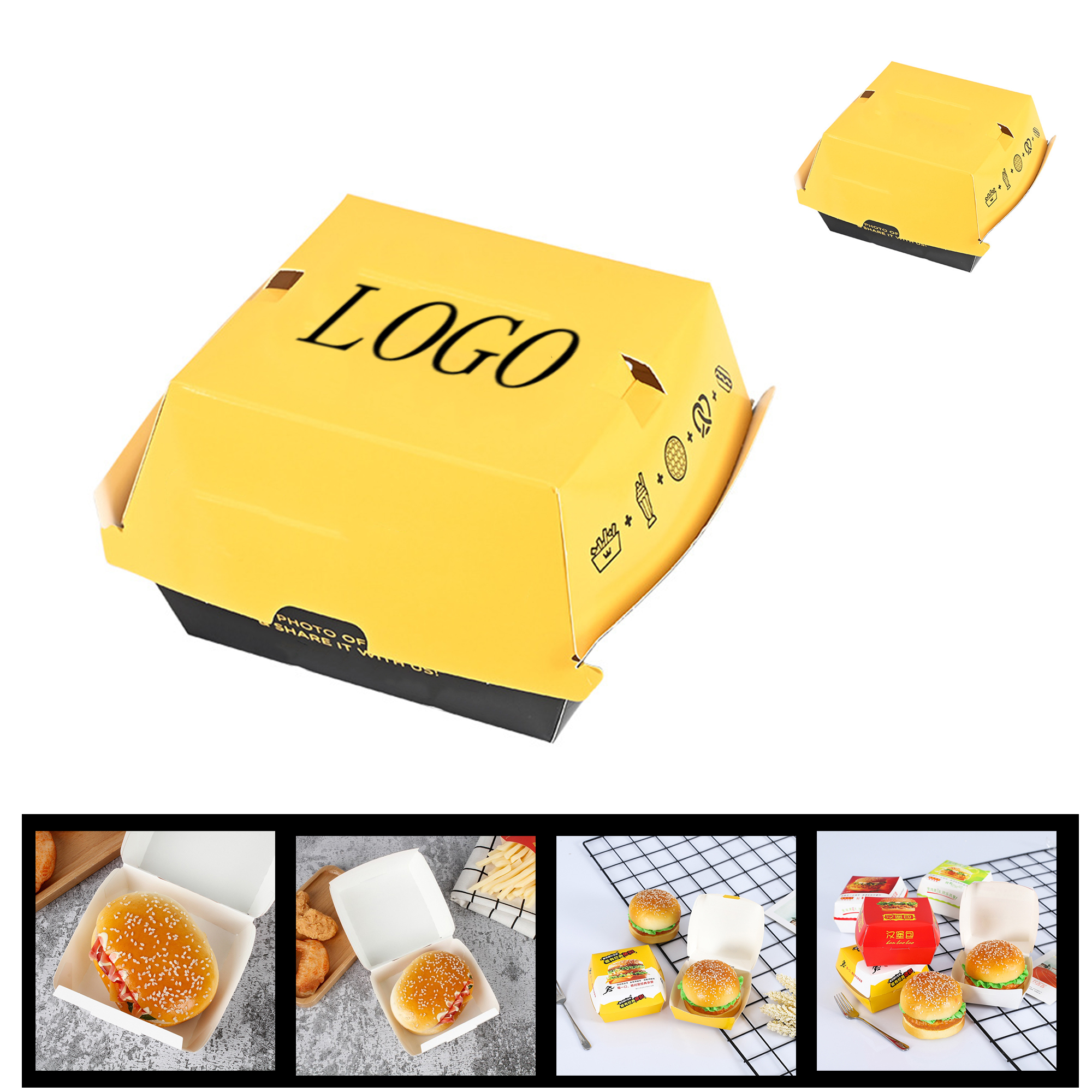 Thickened Disposable Hamburger Boxes - Oil-Resistant, No Folding, and Simple Design (2.4" x 4.1" x 3.7") for Commercial and Wholesale