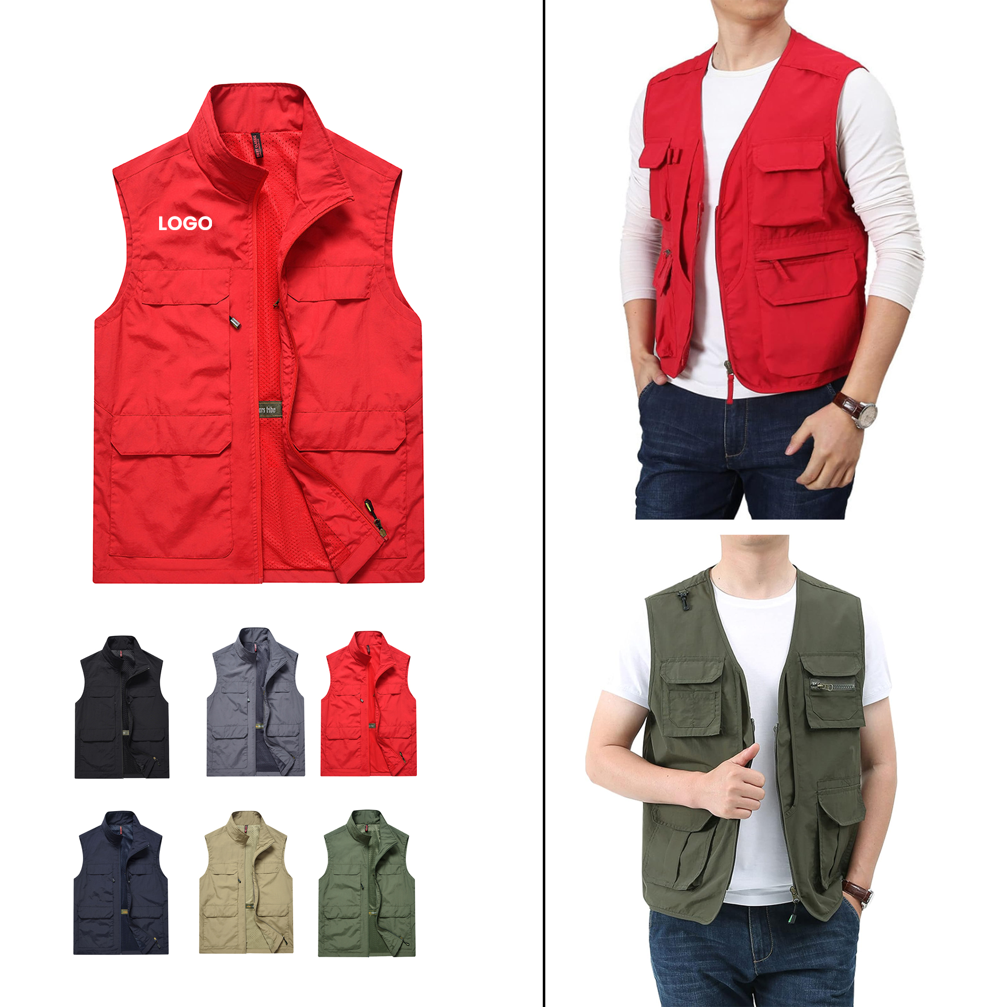Custom work men's vest with multi-pocket