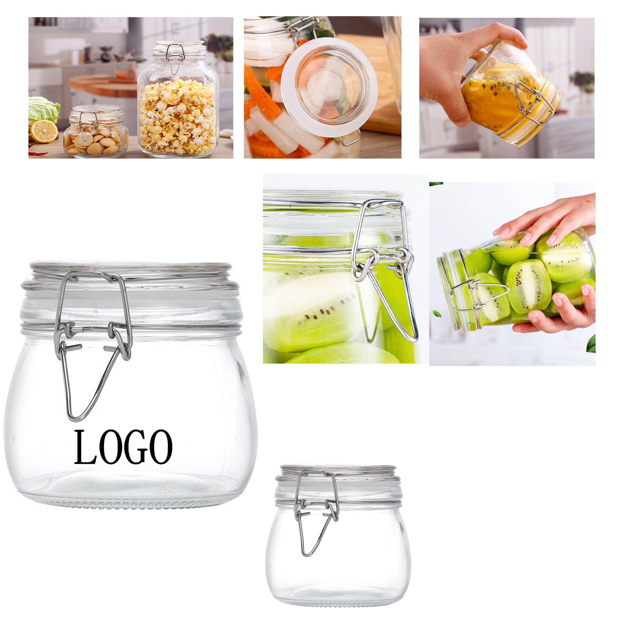 Glass snap sealed jars for grains,