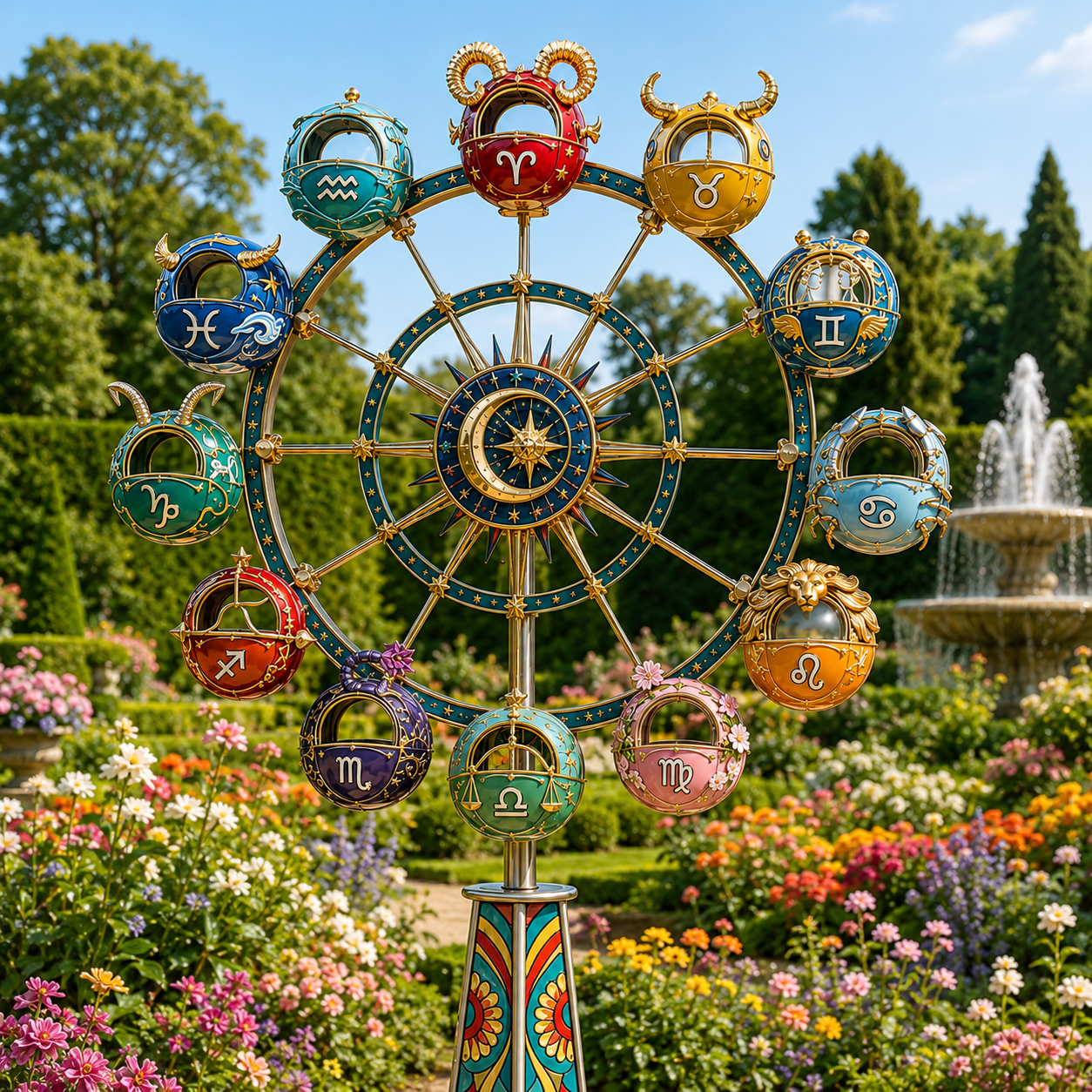 Celestial Zodiac Ferris Wheel Garden Wind Spinner