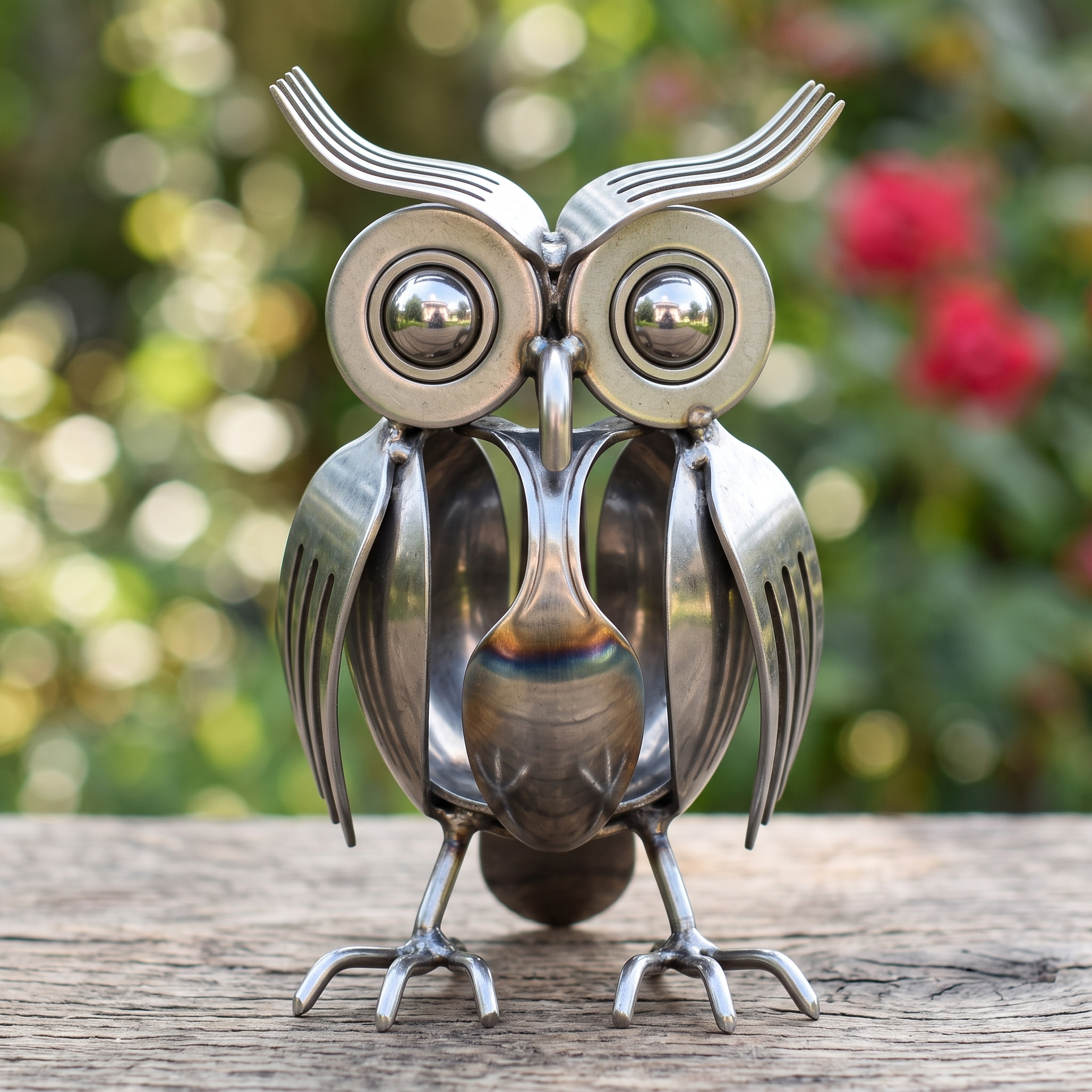 Handmade Silver Owl Garden Sculpture