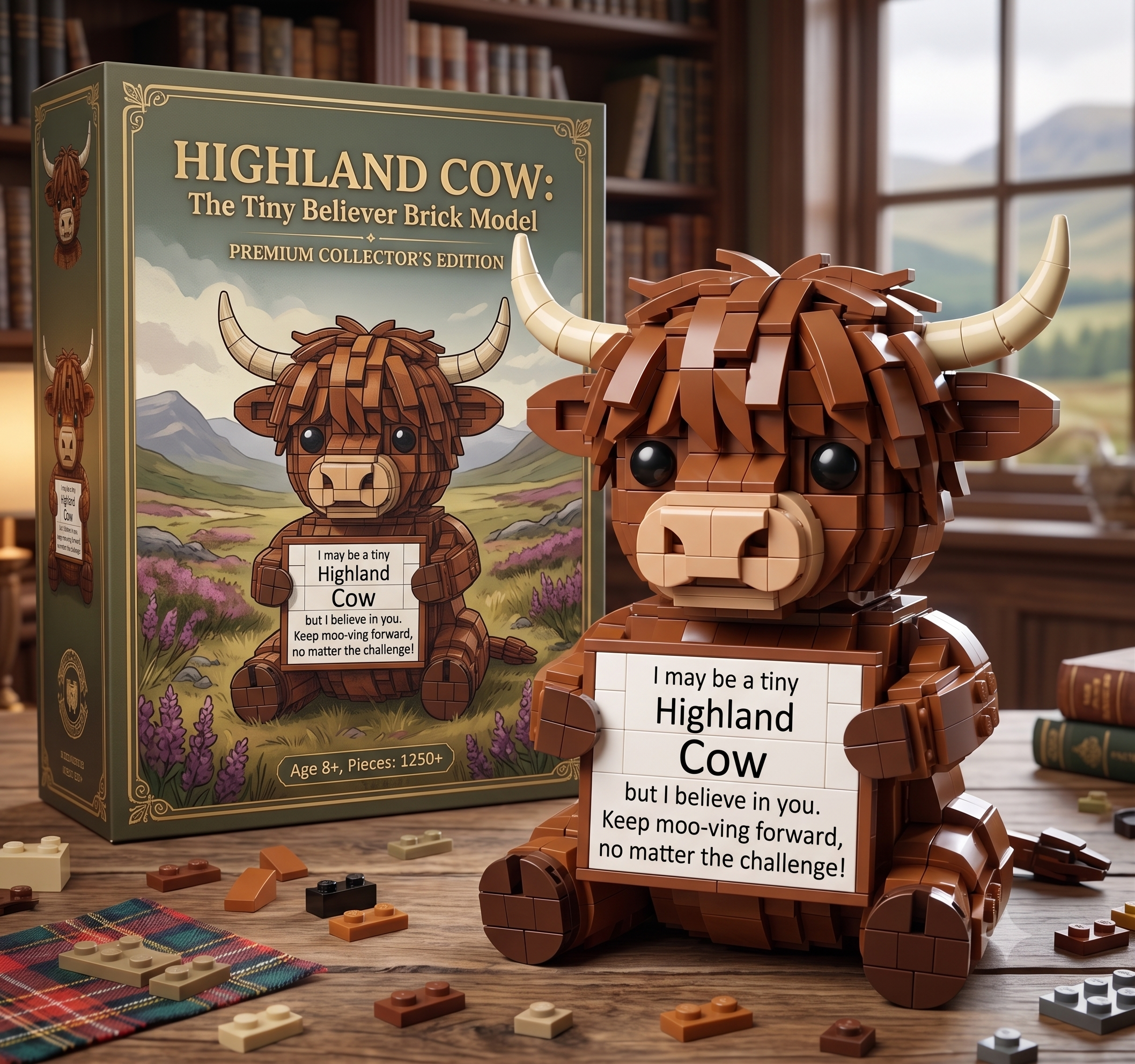 THE TINY BELIEVER — HIGHLAND COW BRICK MODEL