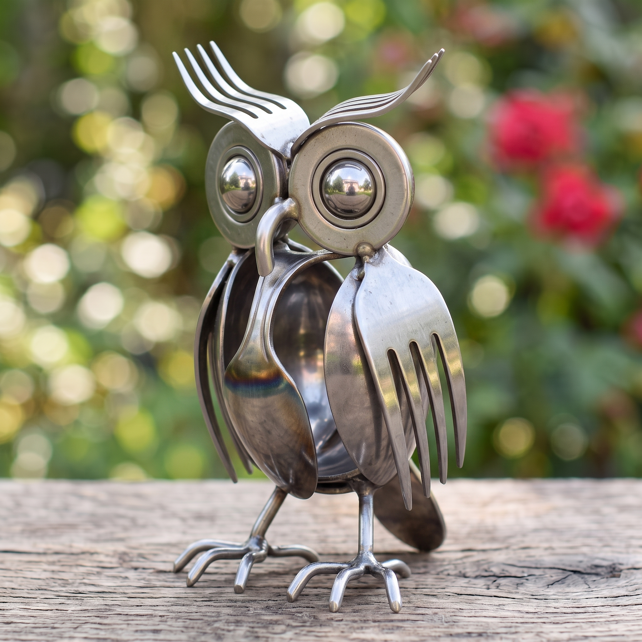 Handmade Silver Owl Garden Sculpture