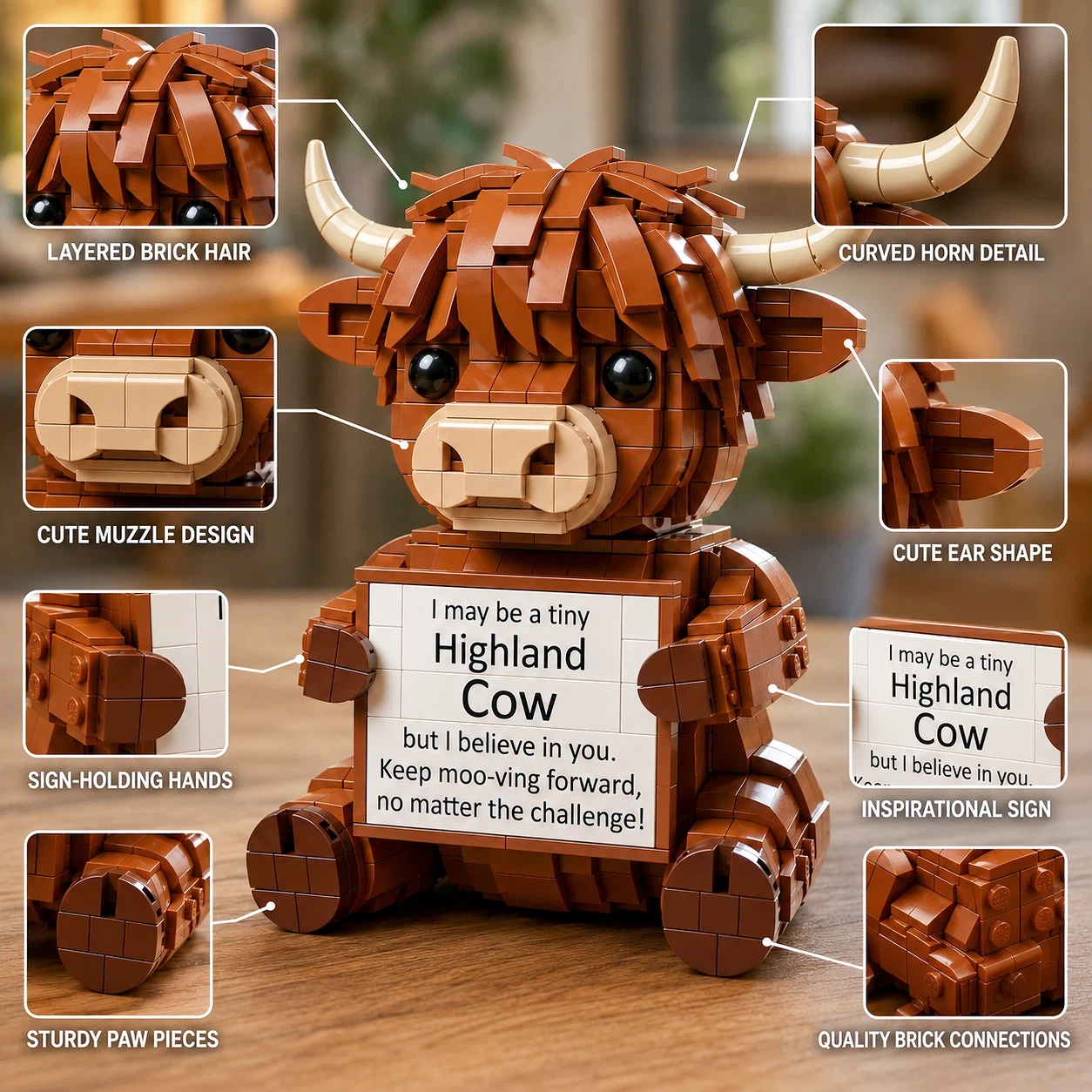 THE TINY BELIEVER — HIGHLAND COW BRICK MODEL