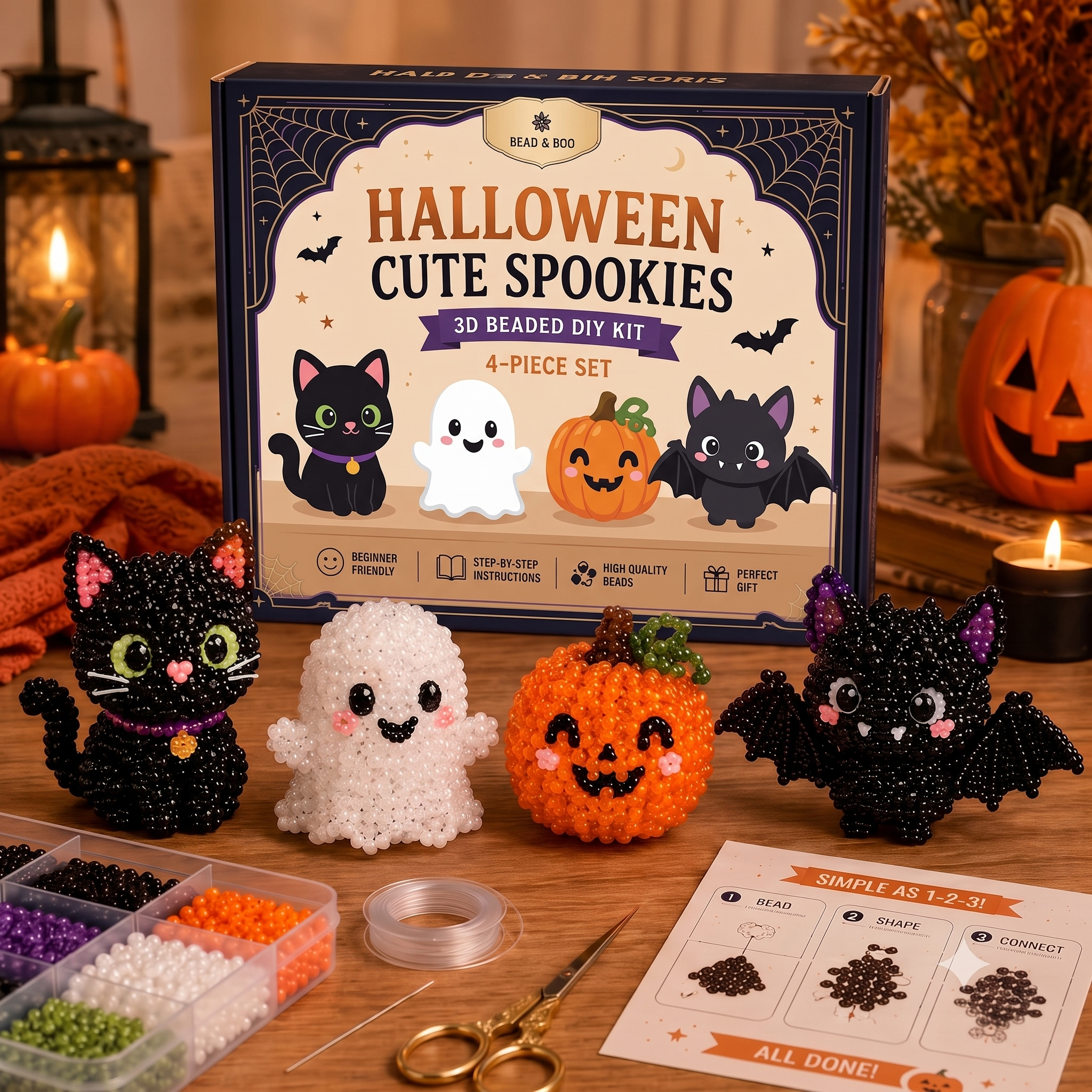 Halloween Cute Spookies 3D Beaded Kit (4-Piece Set)
