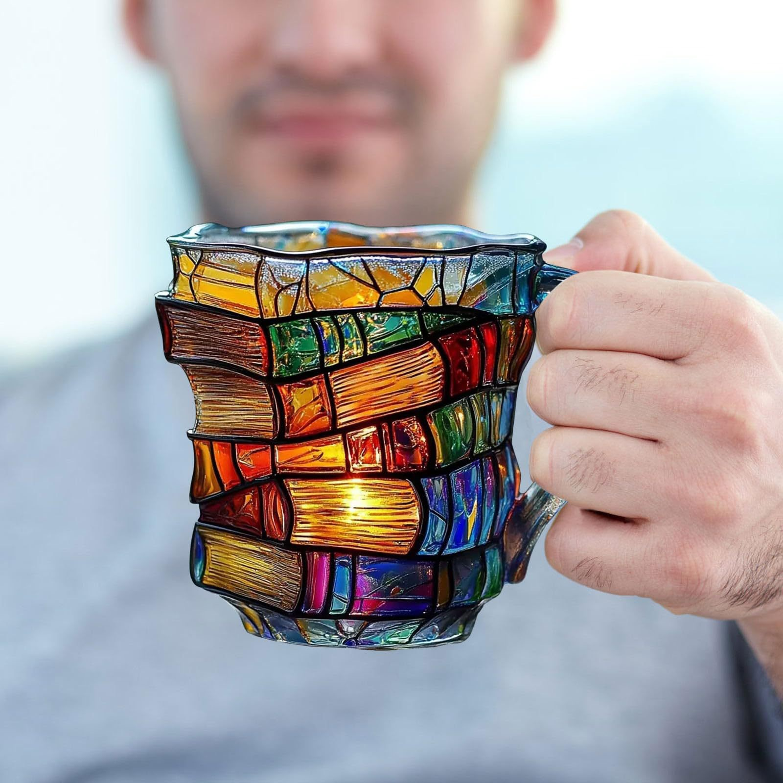 3D Painted Book Mug for Hot or Cold Brews Unique Design Library Coffee Mug