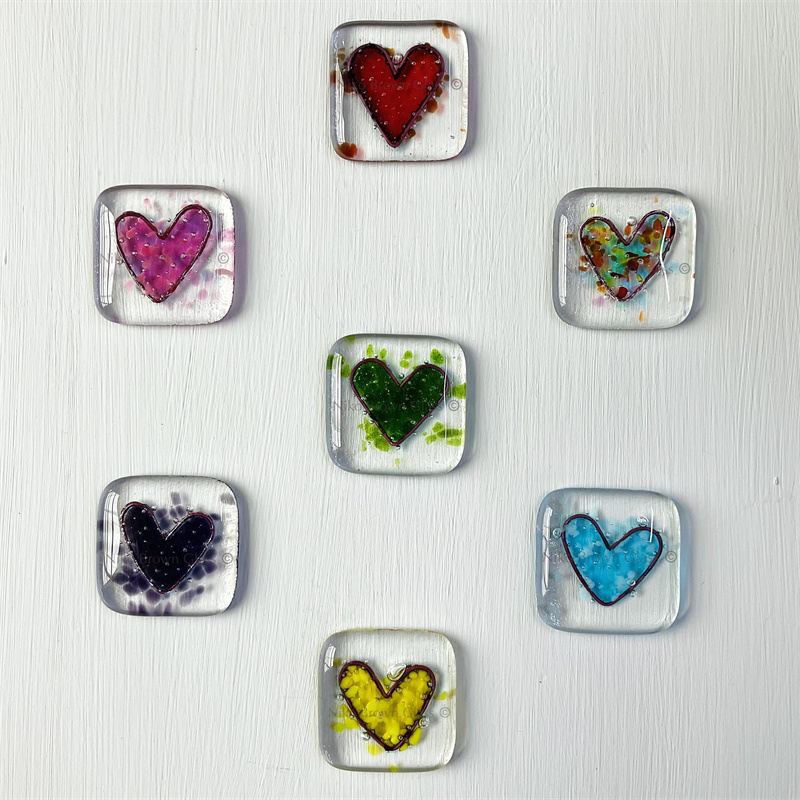 Fused glass heart pocket hug token