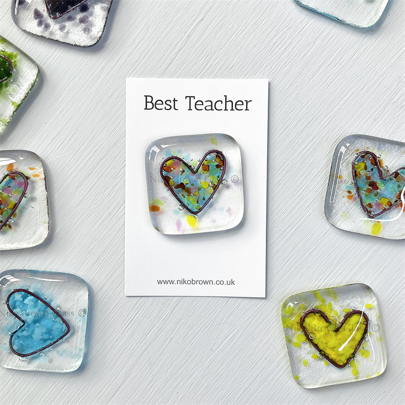 Fused glass heart pocket hug token