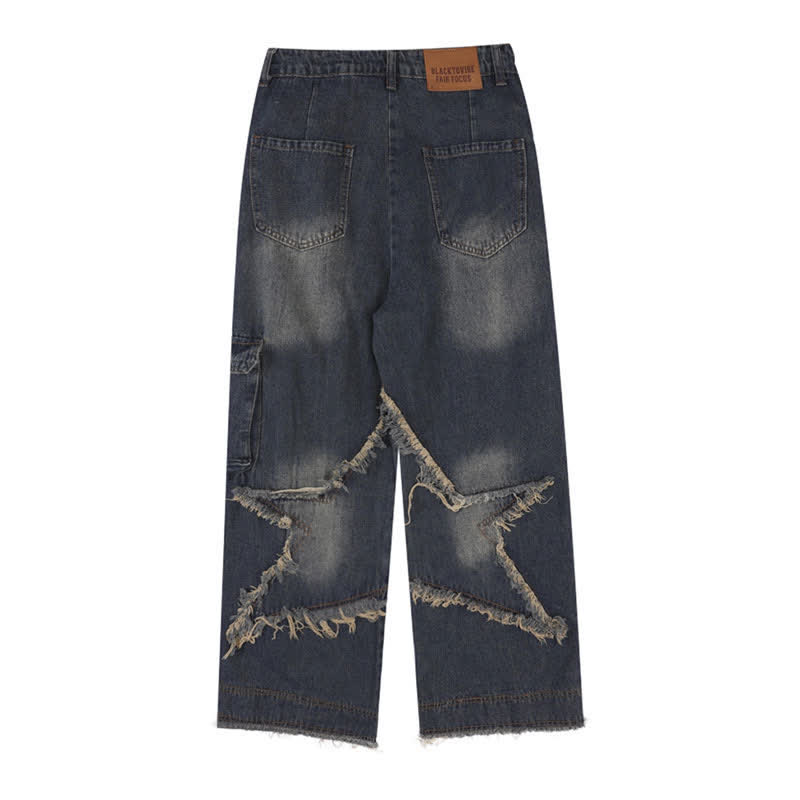 Vintage Star Pattern Loose Denim Pants