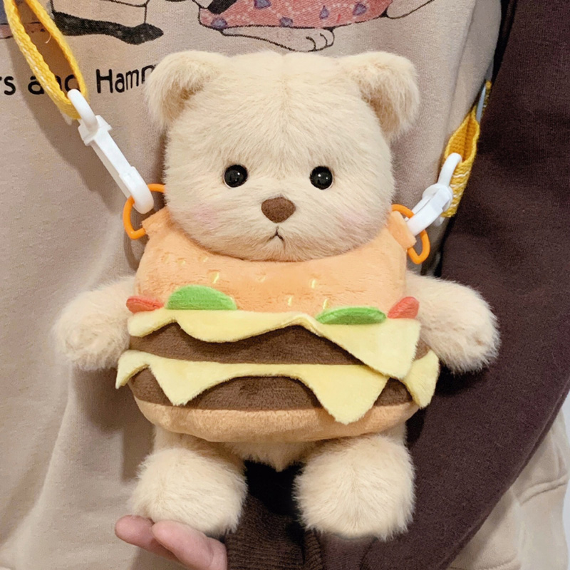 Kawaii Doll Plush Hamburger Bear & Dog Pencil Case Bag - Peachymart