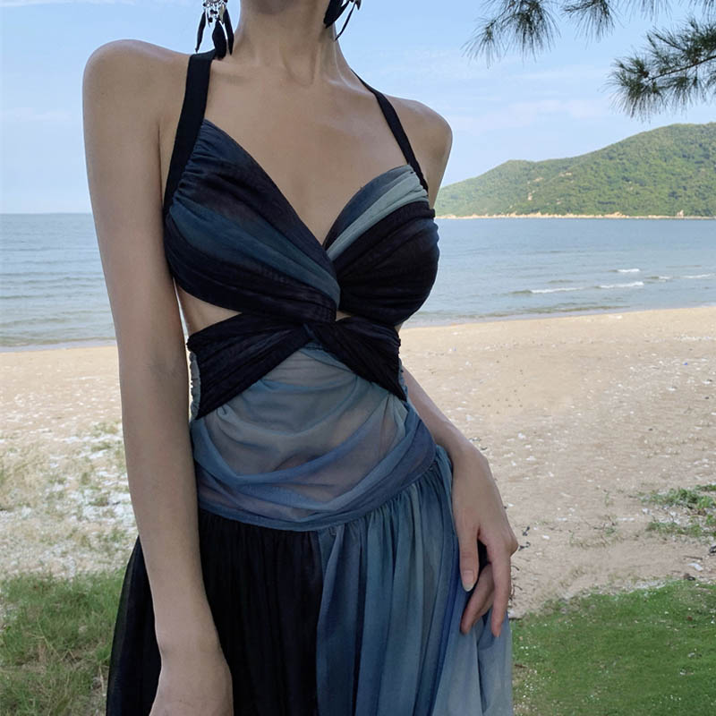 navy blue dress for baby girl Sexy Halter Hollow Out Backless Chain Fishtail Dress⁠ – MODAKAWA