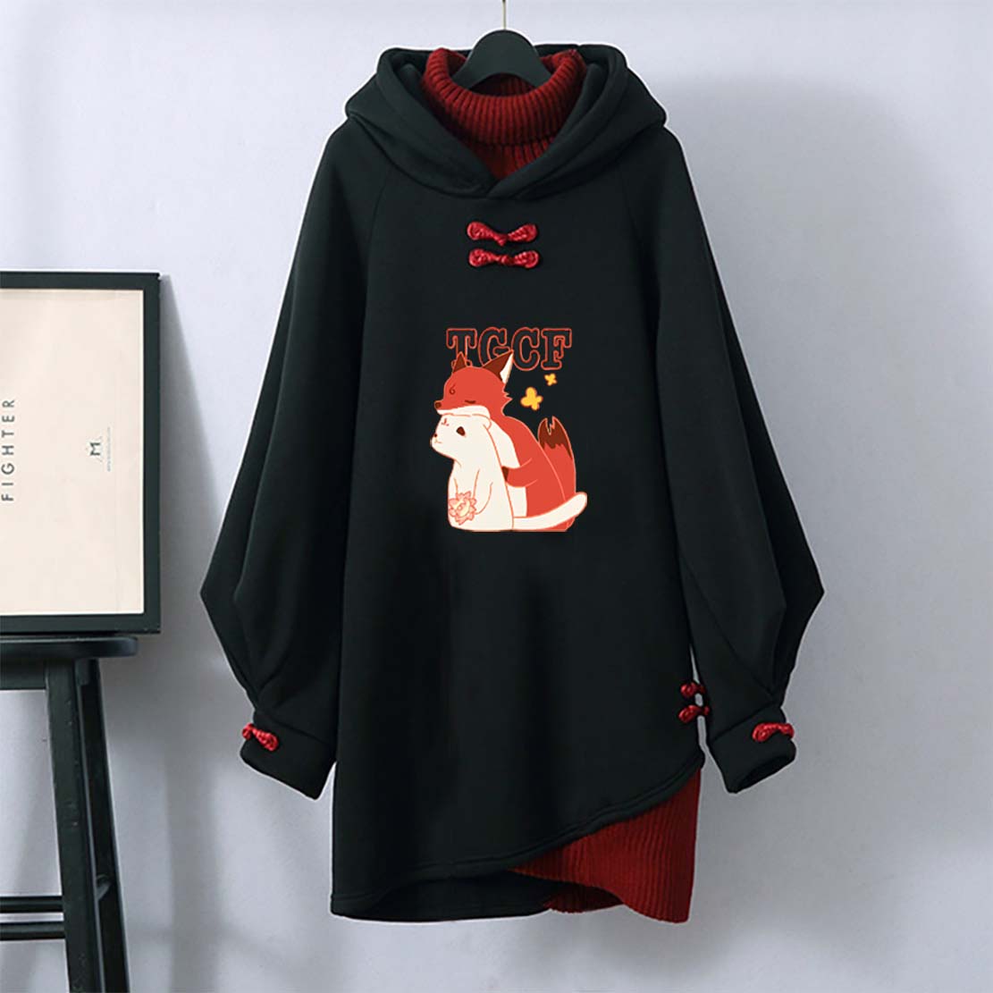 Cartoon fox print lacing best sale short sweatshirt