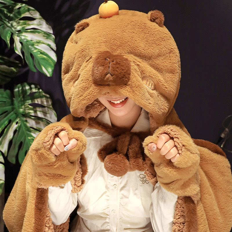 Cartoon Cute Capybara Plush Wearable Hooded Blanket