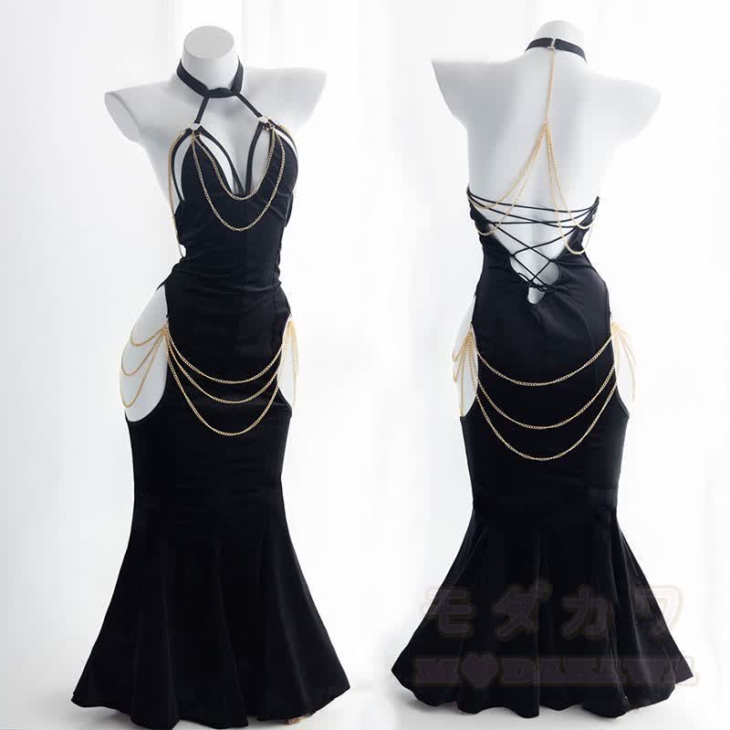 sexy halter hollow out backless chain fishtail dress Sexy Halter Hollow Out Backless Chain Fishtail Dress⁠ – MODAKAWA