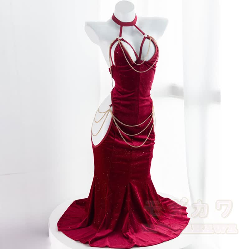 modakawa backless chain dress Sexy Halter Hollow Out Backless Chain Fishtail Dress⁠ – MODAKAWA
