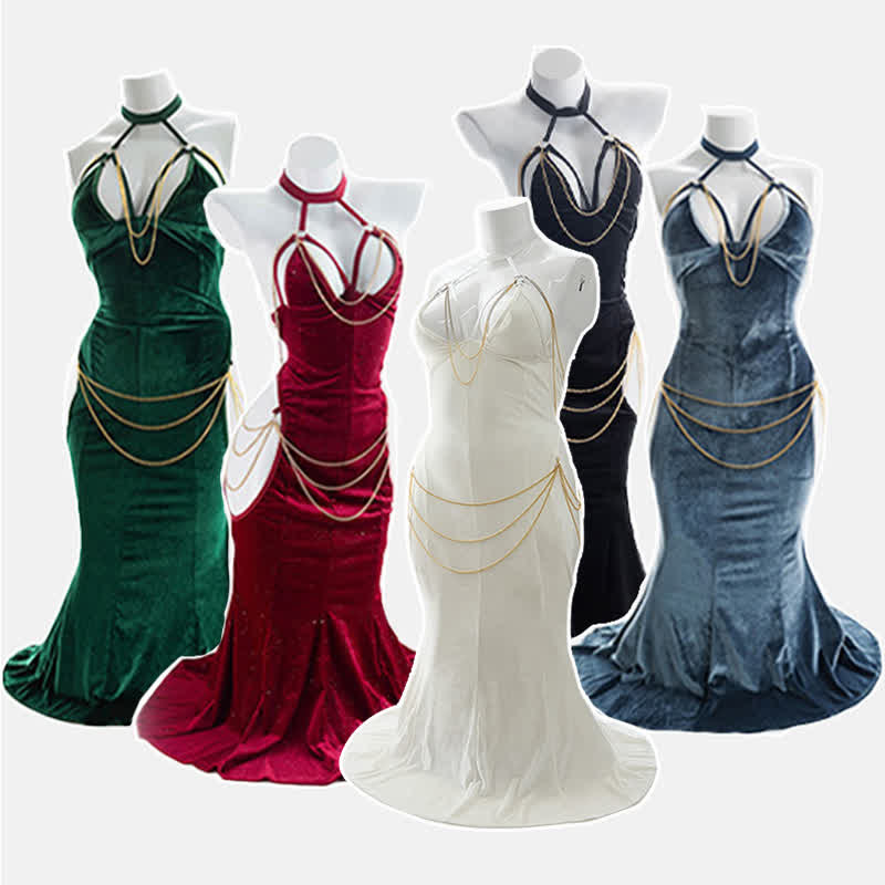 Sexy Halter Hollow Out Backless Chain Fishtail Lingerie Dress⁠