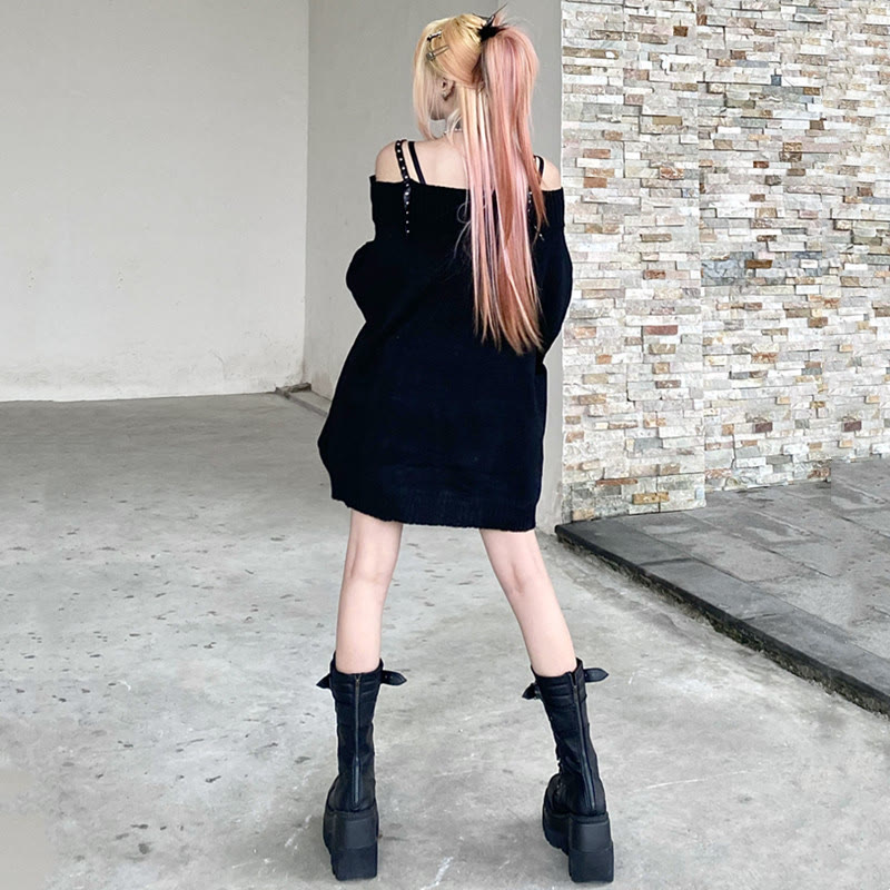 modakawa dress Cross Print Off The Shoulder Sweater Black – Modakawa dress — Weasyl