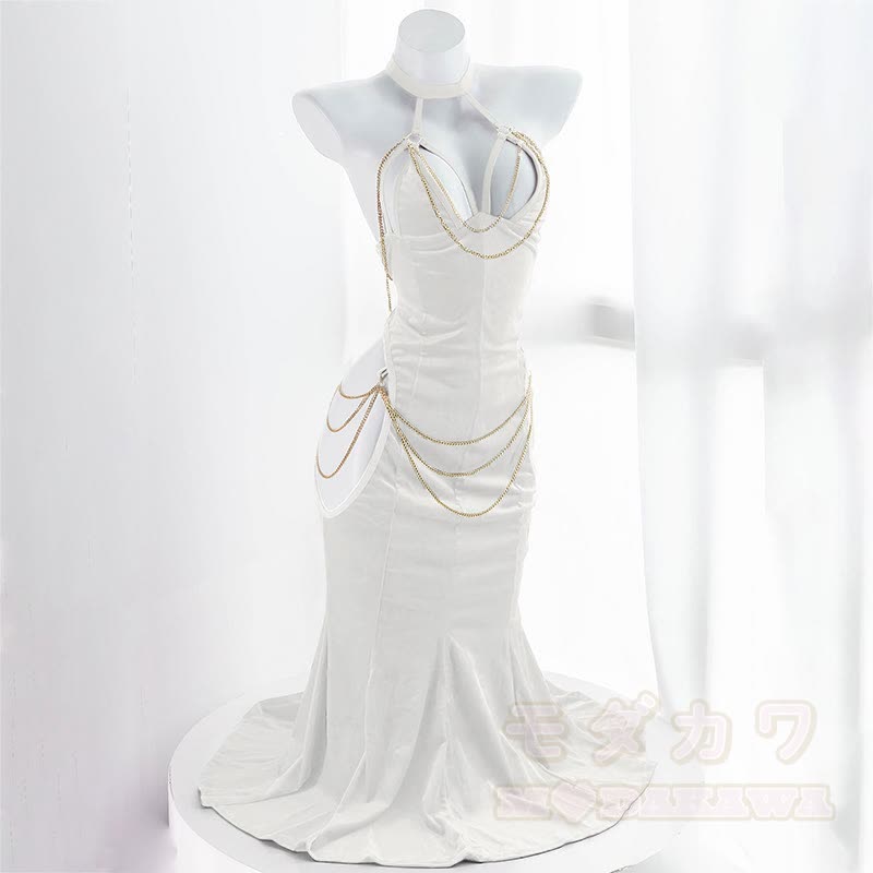 sexy halter hollow out backless chain fishtail dress Sexy Halter Hollow Out Backless Chain Fishtail Dress