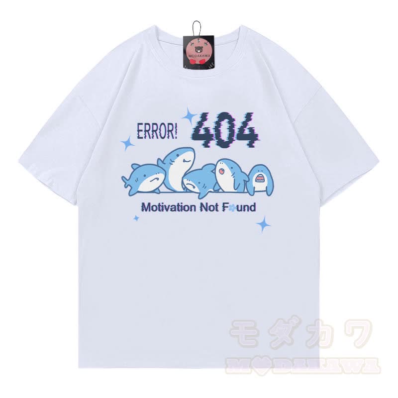ERROR 404 MOTIVATION NOT FOUND Shark Print 100% Cotton Modakawa T-shirt - White - 5XL - image 2