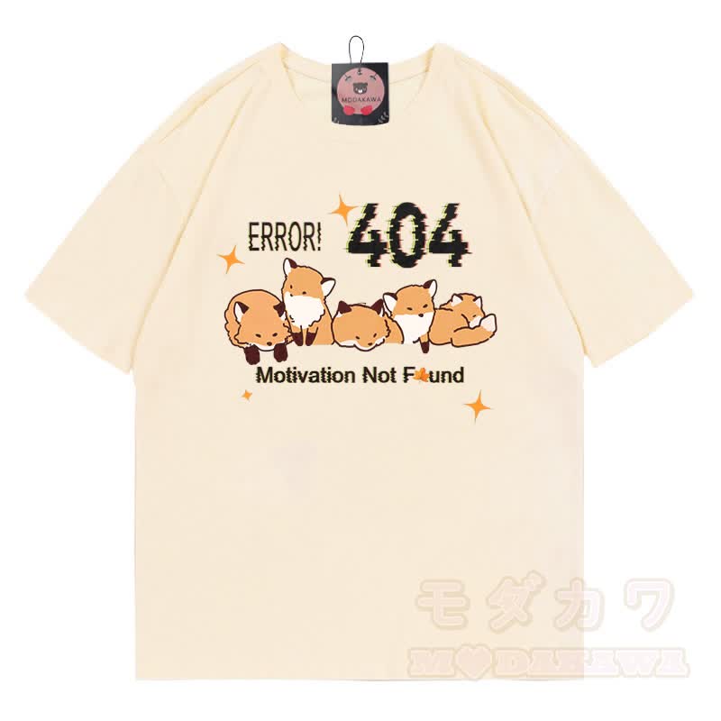 ERROR 404 MOTIVATION NOT FOUND Fox Print 100% Cotton Modakawa T-shirt - Apricot - 5XL - image 1