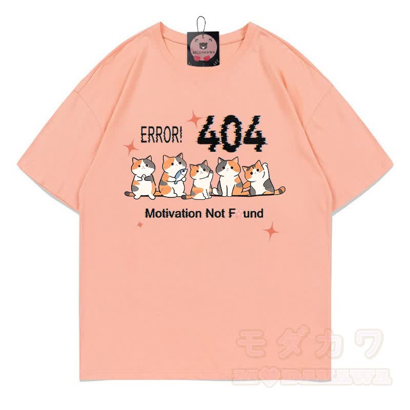 ERROR 404 MOTIVATION NOT FOUND Kitty Print 100% Cotton Modakawa T-shirt - Peach - 5XL - image 1