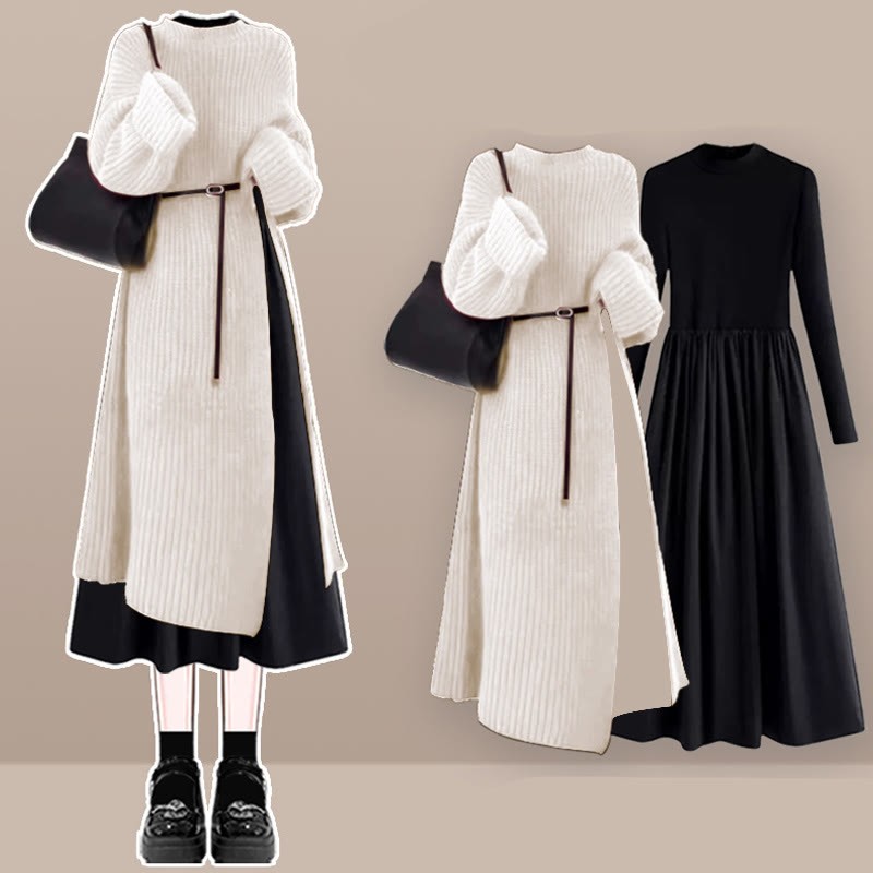 Knit Sweater Dress Black Dress Two Pieces Set – MODAKAWA