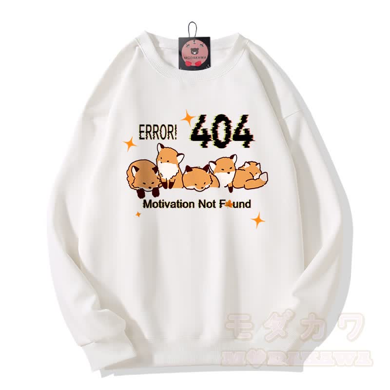 ERROR 404 MOTIVATION NOT FOUND Fox Print Round Collar Sweatshirt - White - 5XL - image 2
