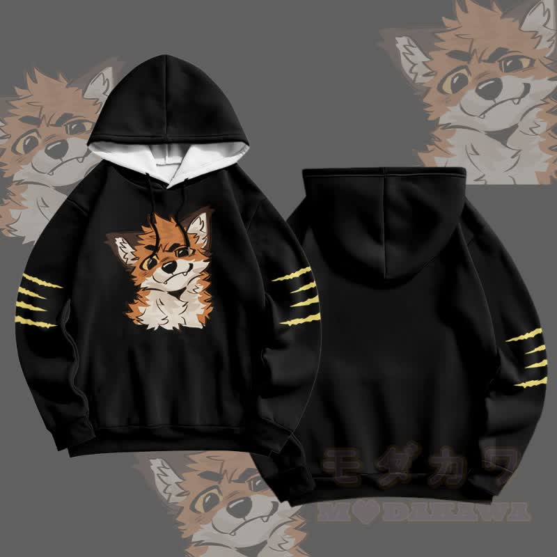 MODAKAWA X atka Funny Fox Graphic All Over Print Pullover Hoodie