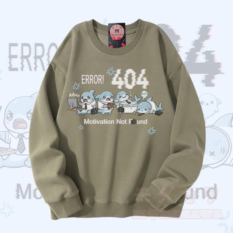 404 Error Shark Graphic Modakawa Sweatshirt - Light Khaki - 5XL - image 2