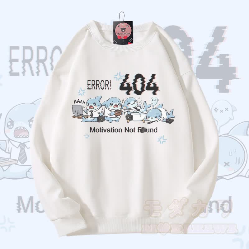404 Error Shark Graphic Modakawa Sweatshirt - White - 5XL - image 1