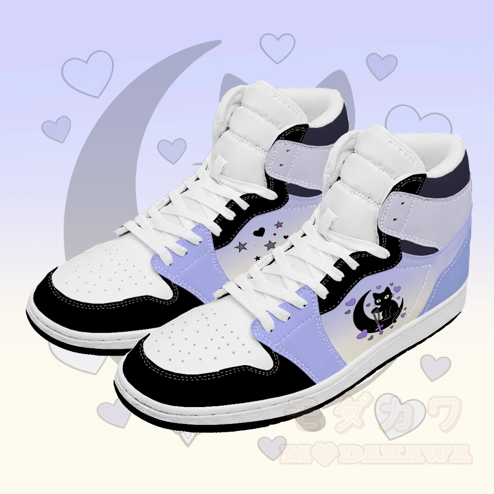 Black Cat Graphic Modakawa High Top PU Leather Sneakers
