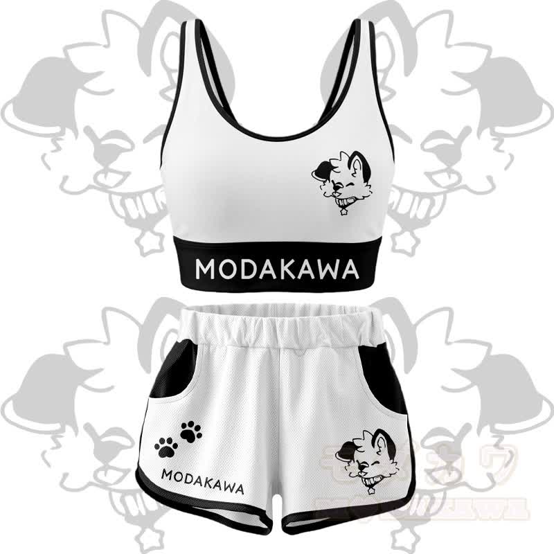 MODAKAWA X popipeko Puppy Graphic Crop Tank Sport Top Shorts Matching Outfit